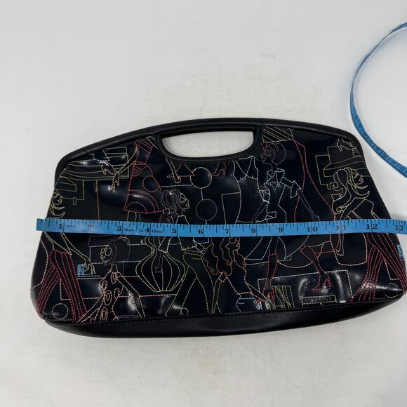BCBGirls Retro Embroidered Patent Faux Leather Clutch Handbag Y2K Throwback - Picture 9 of 10